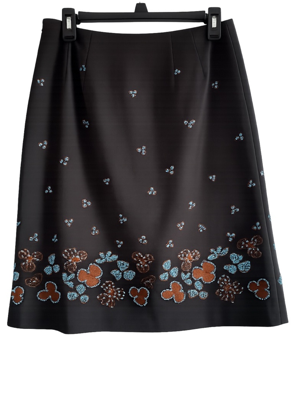 Alfani Black Beaded Embroidered Skirt Size 6 Floral Boho Chic Lined A-Line